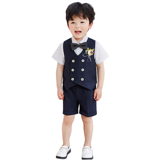 Goku Boys Hobe Gile Suit Little Flower Boy Host Children's Suit Performance Performance Baby d'un an Bleu foncé 130 Poids recommandé 43-50 Jin [Jin est égal à 0,5 kg]