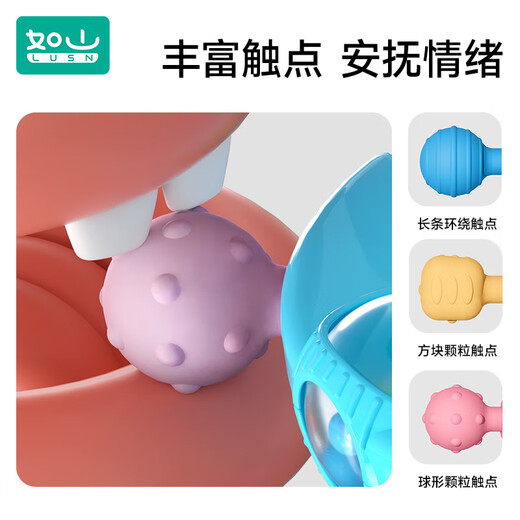 Rushan Manhattan hand ball baby toy silicone chewable teether for babies 3 to 6 months old to hold molars Manhattan Atomic Rotating Ball PRO-Blue and White