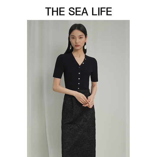 
THE SEA LIFE Ou Hai Yisheng Sweater 24 Spring and Summer Slim Short Sleeve Cool Temperament Knitted Sweater X15868 Glimmer Green M
