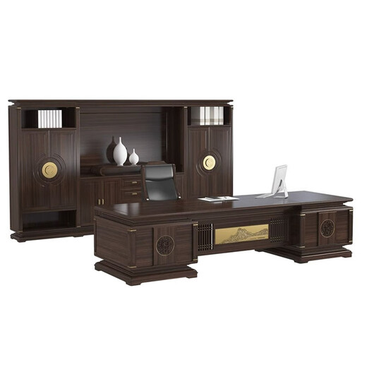 YARXCHEG new Chinese style solid wood boss desk chairman desk ebony wood executive desk solid wood high-end office customized 2.4m executive desk