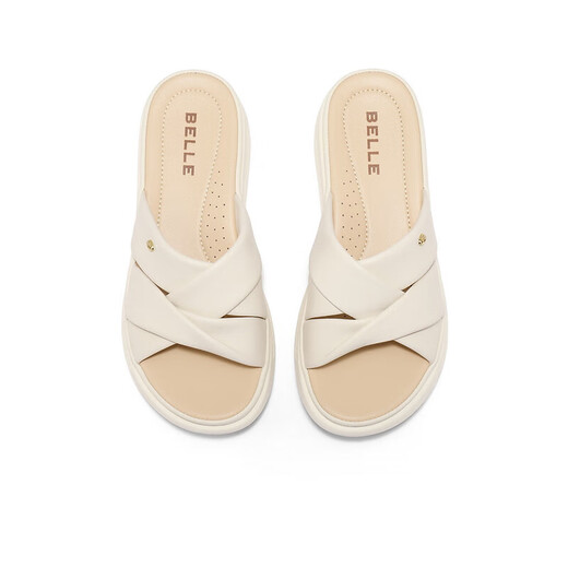 
Belle thick-soled casual slippers, juren leather home slippers, A9T1DBT4 beige 36