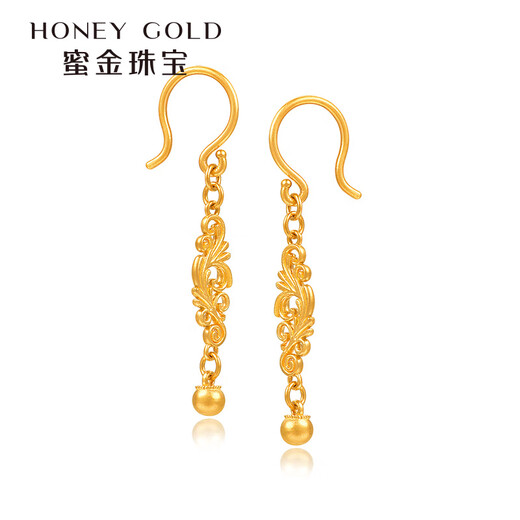 HONEYGOLD 蜜金珠宝黄金耳钉足金古法卷草纹耳坠HGJ1591工费180元/件 4.63g