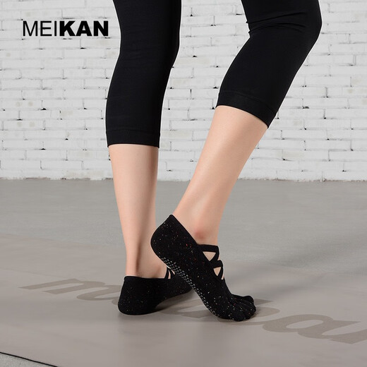 MEIKAN beautiful yoga socks five-toe socks cotton straps non-slip socks floor socks Pilates indoor fitness tabi socks black women 35-38