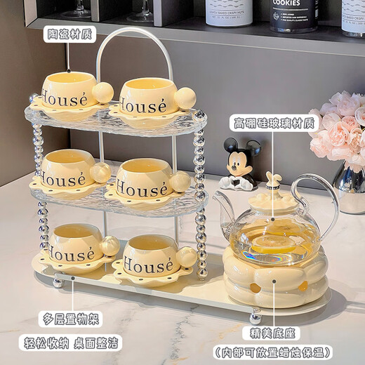 Xibaisheng Hochzeitsgeschenk Wasser Tasse Set Home Wohnzimmer Unterhaltung Tee Tasse Kesselgeschenke Tee -Set Komplettes Set Glasskessel mit Basis gewöhnlicher Set [1203]