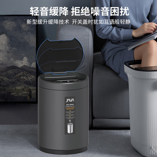 家华不锈钢智能感应垃圾桶电动家用厨房客厅卧室带盖6626钛金灰 9L