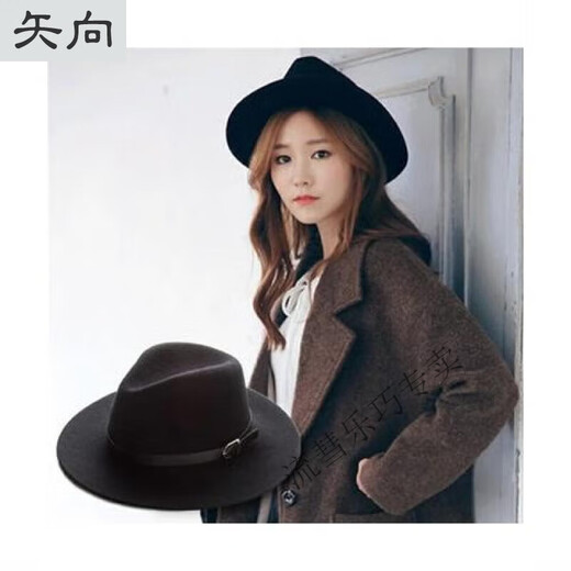 Men Women Fedora Hat Men and Women Autumn and Winter Wet Top Hat Gentleman Jazz Flat-brimmed Felt-brimmed Hat Black Adjustable