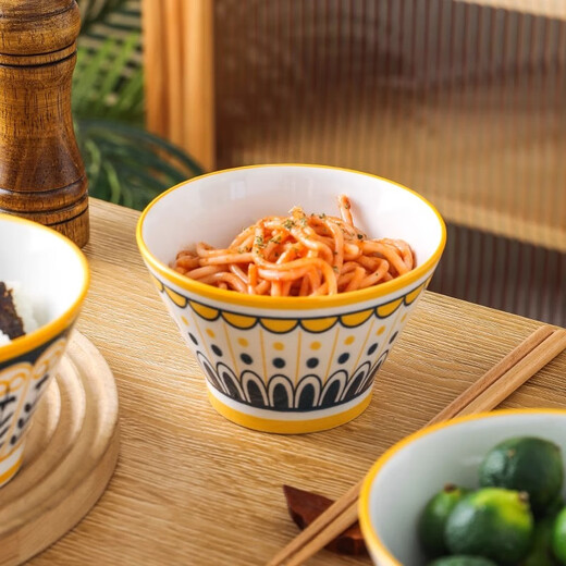 Persson household ceramic bucket rice bowl high-foot anti-scalding tableware eating bowl Nordic series 5-inch bowl 6-pack