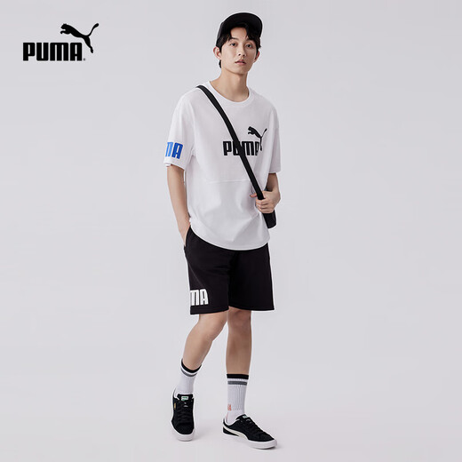 彪马（PUMA）宽松直筒印花跑步运动短裤男子夏季百搭休闲五分裤683443 黑色-01 2XL (190/86A)
