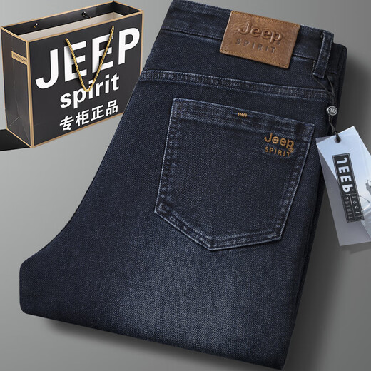 JEEP SPIRIT吉普牛仔裤男士秋冬厚款宽松直筒国际大牌中年长裤子男装 黑色-679 厚款 码【腰围2.2尺】 29