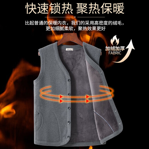 北极绒（Bejirog）保暖背心加绒加厚男士老年人马甲爸爸保暖衣上衣开衫秋冬季 马甲背心-9902灰色 2XL 【适合120-140斤】