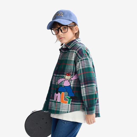 Maqidun (MQD) MQD children's clothing boys' quilted plaid shirt winter clothing children's thickened warm plaid shirt jacket Green Plaid 110