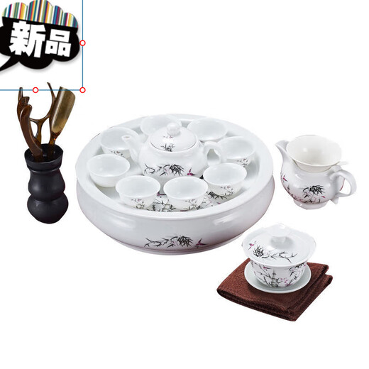Chaoshan Kung Fu tea set with tea tray, household round ceramic white porcelain teapot and cup modern simple small set 10-inch blue and white luxury set