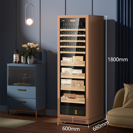 JUSTOWN stainless steel rose gold red wine and cigar integrated cabinet wine cabinet cigar cabinet refrigerated cabinet cigar and wine cabinet humidity adjustable true air cooling 1.80 meters + rose gold + humidity control + 4 trays + fully equipped