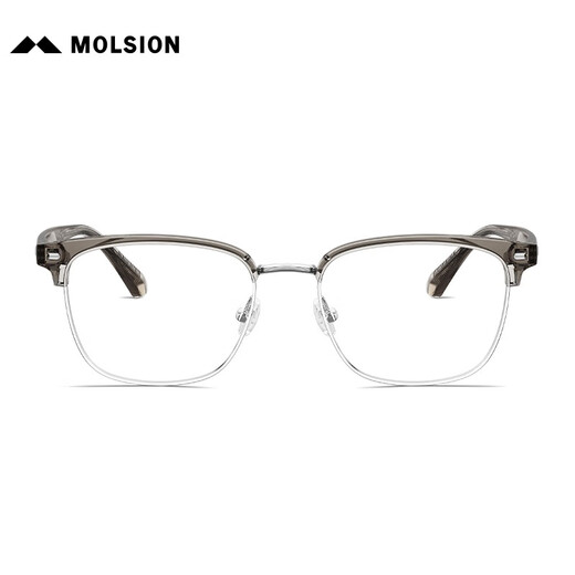 MOLSION陌森眼镜框架肖战同款眉架钛眼镜男女配度数防蓝光MJ6195 B12 银色|透茶灰 镜框+0元配0度防蓝光镜片