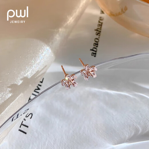 PWL999 pure silver earrings, fashionable and elegant earrings, light luxury and high-end 2025 new sweet flower earrings, rose gold flower silver earrings