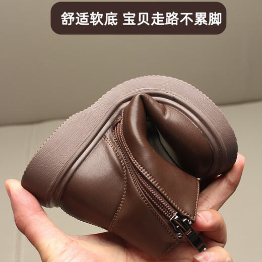 甜承智儿童皮靴女童马丁靴春秋款宝宝短靴男童小童皮鞋女宝靴子冬季童靴 黑色单里 22 内长14cm