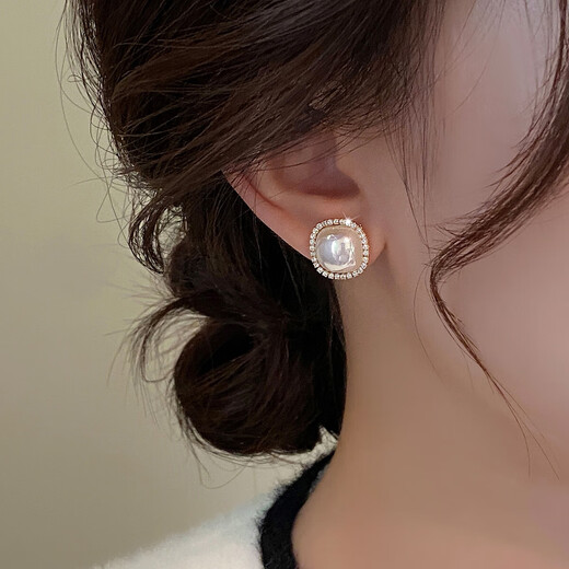 Jiuvia Pearl Earrings for Women Full of Diamonds S925 Silver High-Quality Retro Earrings 2025 Hot Style Gentle Elegant Versatile Earrings Full of Diamonds Pearl Earrings