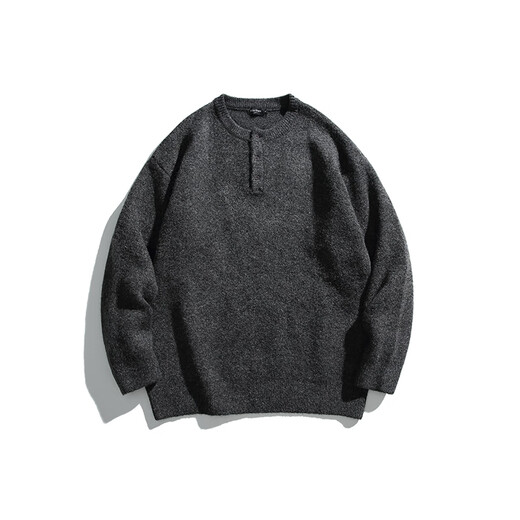 Stylish American Henry collar sweater for men in autumn and winter trendy brand cleanfit high-end knitted sweater loose lazy style jacket dark gray M