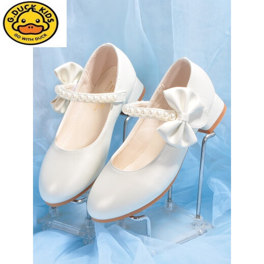 G.duck white leather shoes for girls, princess shoes, elementary school students' dress, chorus performance shoes, soft sole spring and autumn children's high-heeled women's shoes 1062, size 33, inner length 20.5 cm