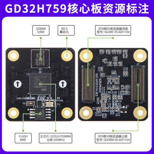 Carte de développement Wildfire GD32 Carte de développement GD32H759IMK6 Carte d'apprentissage ARM M7 Microcontrôleur domestique 600 MHz Carte de développement GD32
