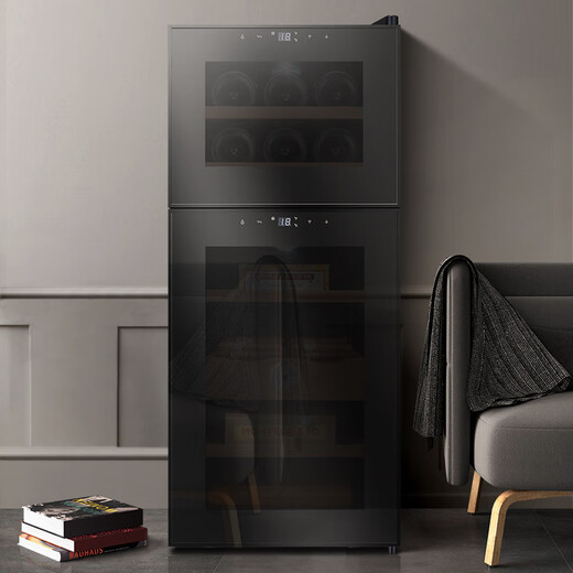 CIGARLOONG 18C cigar cabinet temperature controlled and moisturizing electronic cigar cabinet cigar box double door double temperature double control energy saving silent cigar red wine dual-use cabinet upper cigar and lower red wine dual temperature zone + cedar wood shelf