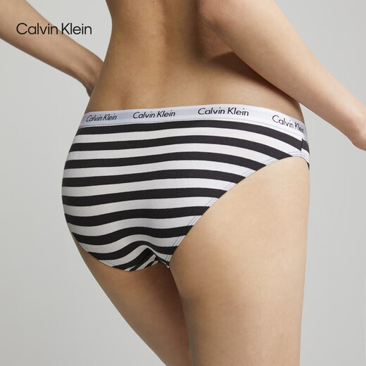 Calvin Klein ropa interior Mujeres Maillard Jacquard Algodón estrecho Ck Color sólido Sexy Bikini Briefs D1618 BNE-Black and White Stripes 1 Strip XS