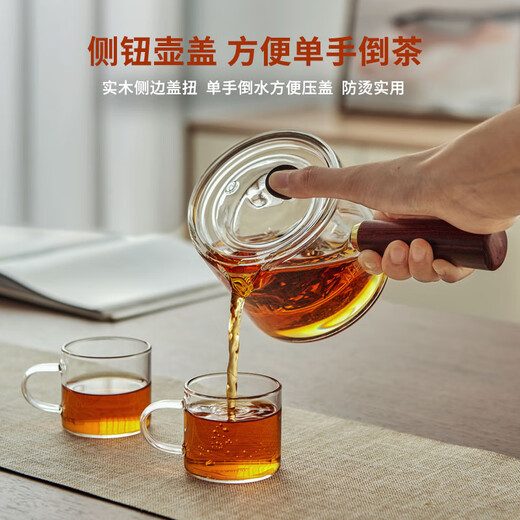 Yihutea (YIHUTEA) glass teapot tea set complete set teapot tea boiler home kung fu tea cup tea tray office tea drinking utensils thickened heat-resistant red sandalwood side handle 8-piece set