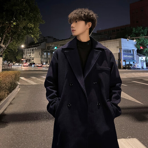 NEW OR MODE Korean style British mid-length woolen coat men's autumn and winter new handsome windbreaker jacket trendy brand high-end top dark gray XL