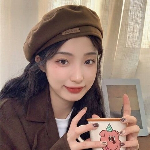 Nurse Xin beret women's autumn and winter versatile black ins octagonal hat internet celebrity Korean version Japanese and British retro painter hat trend leather woolen beret-black head circumference 54-59 adjustable