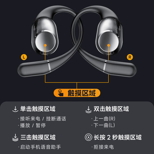 Patriot (aigo) Bluetooth headset ear-hook bone conduction concept IPX4 waterproof ENC call noise reduction open-type non-in-ear sports running headphones SA08 black