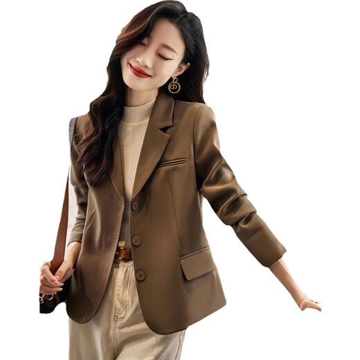 Punizi marrón chaqueta de traje pequeño para mujeres en primavera y otoño 2025 Nuevo traje de temperamento corto de gama alta informal 689# marrón Traje de tres pines XL