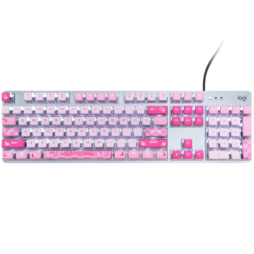 Logitech K845 Механическая клавиатура Проводная клавиатура Клавиатура полноразмерная игра клавиатуры Электронная книга Светящаяся клавиатура Куриная Клавиатура DIY Keycap Дар День Святого Валентина K845 [Lollipop Girl]-красная ось