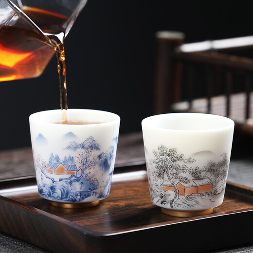 MULTIPOTENT Master Cup China White Porcelain Mutton Fat Jade Porcelain Kung Fu Tea Cup Matching Cup High Mouth Cup 2 Pack Gift Box