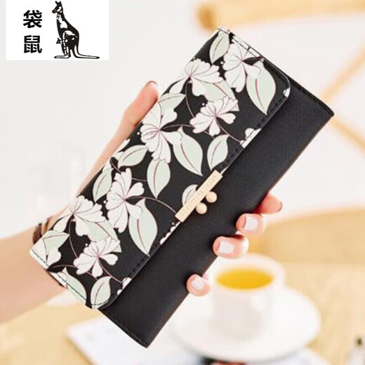 Kangaroo wallet women's large capacity new fashion clutch bag women's long three-fold student wallet mobile phone bag blue
