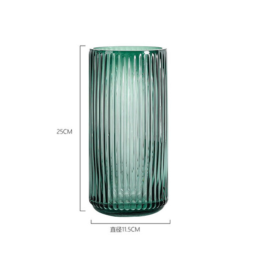 Shengshi Taibao glass vase transparent Roman column style large vase living room hotel light luxury decorative ornaments dark night green 25cm