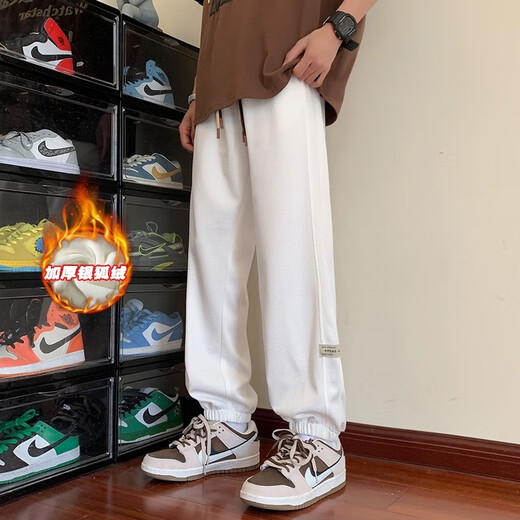New- oder Mode Waffle Casual Hosen Männer Ins American High Street Spring und Herbst Lose vielseitig, gerade sitzende Sporthosen Trend K1049J Schwarz plus Samt XL [Vorgeschlagen 125-145jin [Jin entspricht 0,5 kg]]
