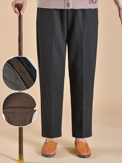 Yu Zhaolin middle-aged and elderly women's pants mother's wear spring, autumn and winter loose plus velvet old lady pants elastic waist straight 60-year-old grandma pants khaki-winter plus velvet 4XL recommended 135-150Jin Jin equals 0.5 kg