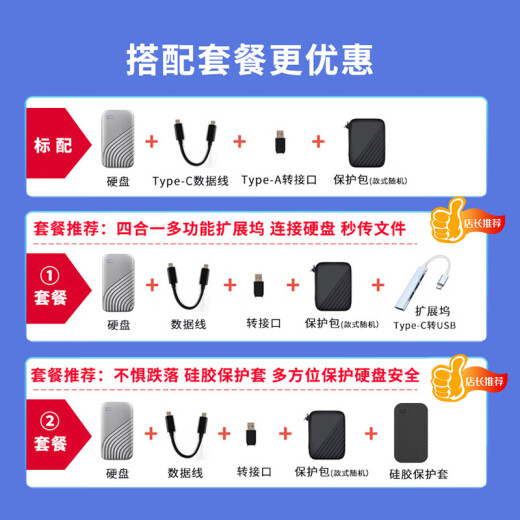 西部数据（WD）NVMe移动固态硬盘 PSSD My Passport随行SSD 高速硬盘Type-C USB3.2 Gen2外接扩容存储4k影音剪辑 银白色（传输速度1050MB/s） 2TB+硬盘