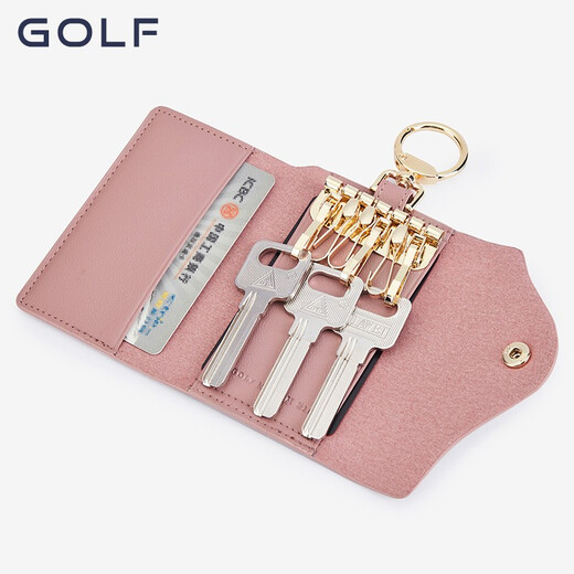 Golf (GOLF) key bag for women multifunctional key bag small mini keychain card bag key bag two-in-one beige with cherry powder