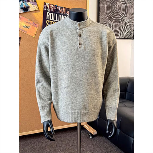 Jufeng Henry collar sweater for men, autumn and winter retro sweater, old money style sweater for men, cleanfit outfit, black single sweater 2XL