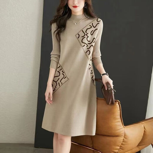 
La Chapelle knitted dress for women 2025 autumn and winter new style outfits to make you look slim and small bottom sweater skirt thickened off white 9901 L 105--115/Jin[Jin equals 0.5 kg]