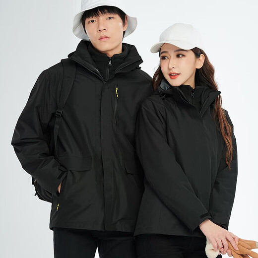 BRELRMON韩版冲锋衣女男防风户外防寒三合一保暖可拆卸滑雪登山服夹克外套 HS12805曜石黑-男 L