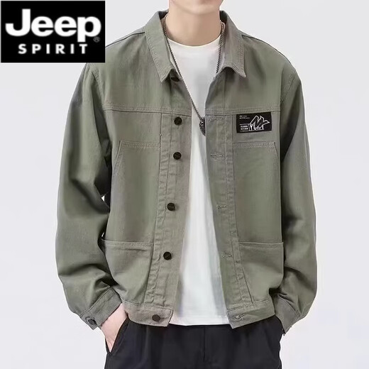 Jeep Spirit Jacket Men's Spring y Autumn 2025 Camisa nueva Lapa de la chaqueta de trabajo para hombres de otoño Autumn Jacket Top [Versión de actualización] K12806 Khaki M [recomendado 90-120Jin [Jin iguala 0.5 kg]]]