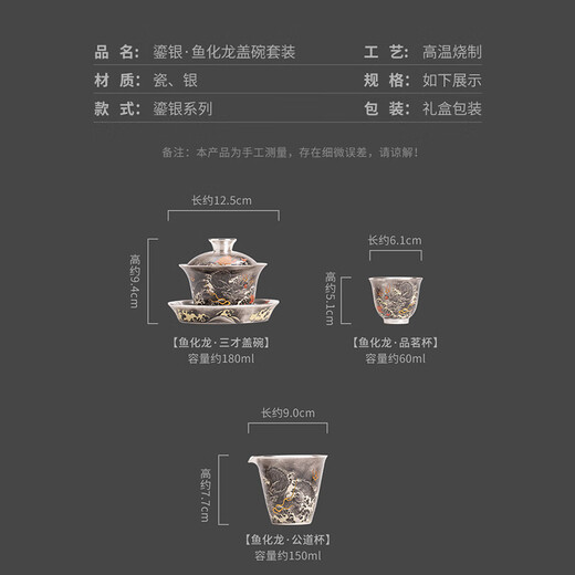 SUSHI CERAMICS Gilt Silver Ink Dragon Sancai Bowl Set Kung Fu Tea Set Gift Box by Intangible Cultural Heritage Master Zheng Wenqiang High-end Holiday Gift
