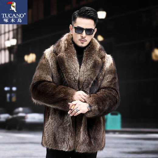 Woodpecker (TUCANO) men's fur winter medium-length imported fox fur integrated mink coat coat mink fur thickened fashion imitation black XL -(122-140Jin[Jin equals 0.5 kg])