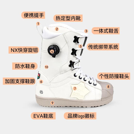 TERROR Quick Wear Lace Ski Shoes Women's Fashion Snowboard Snow Shoes Warm and Waterproof Ski Equipment Snow Ski Boots Wishing Star-White 37