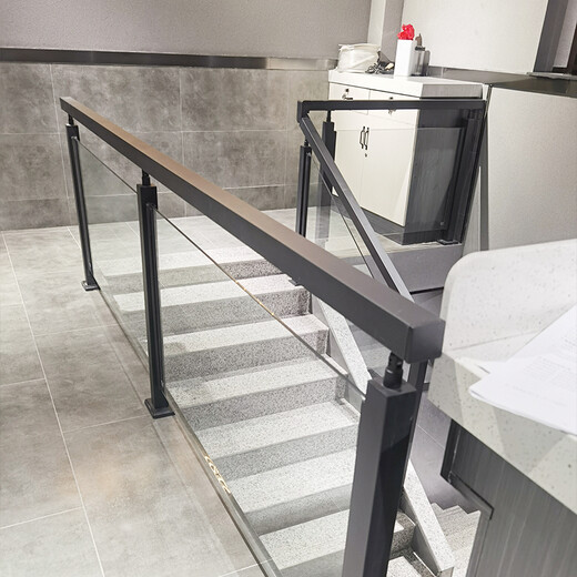 
Jin Risheng (FSJRS) stainless steel stair handrail tempered glass guardrail indoor and outdoor custom balcony column household simple railing High temperature painted matte black 1050 high-staircase thickened standard-1 column