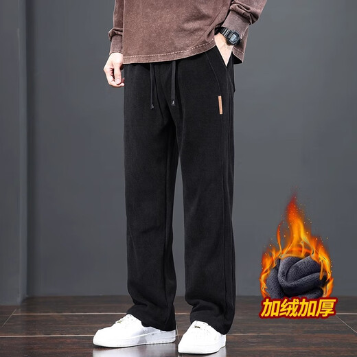 Woodpecker pants men's casual pants spring, autumn and winter new corduroy loose sportswear men's pants plus velvet wide-leg straight pants 509 blue gray plus velvet L /*110-125Jin Jin equals 0.5 kg