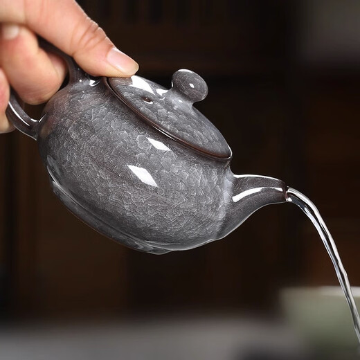 Langting Yafang Longquan Celadon Ge Kiln Iron Tire Handmade Ice Cracked Tea Set Living Room Household Ceramic Kung Fu Teapot Cover Bowl Gift Ice Cracked Teapot Tea Set (Gift Box + Certificate)