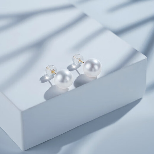 Tahitian 18K gold freshwater pearl earrings, 7-8mm bright white pearl earrings, birthday gift for girlfriend